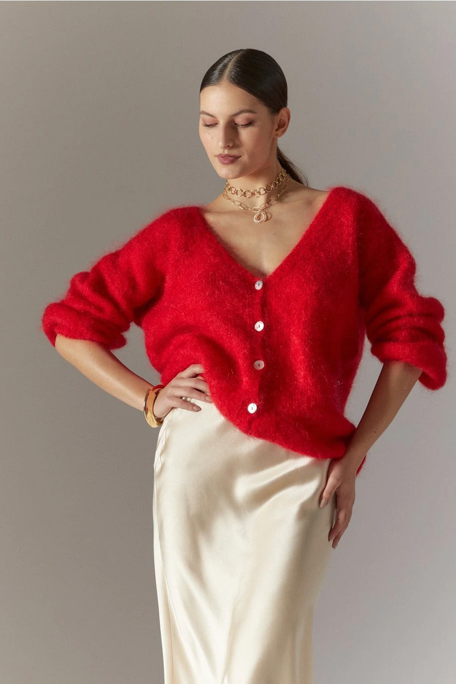 Cornelia LS Cardigan Lipstick Red