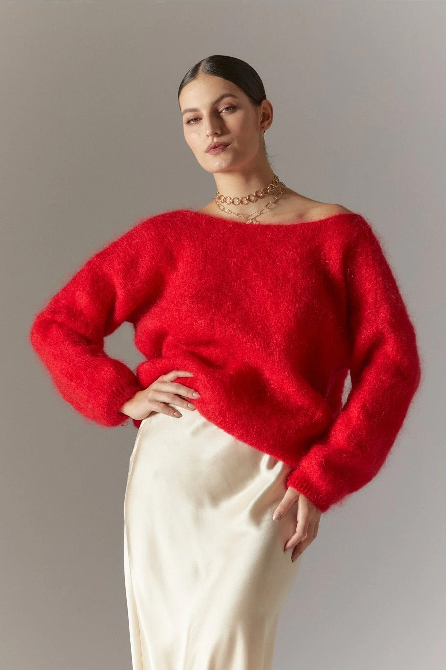 Cornelia LS Cardigan Lipstick Red