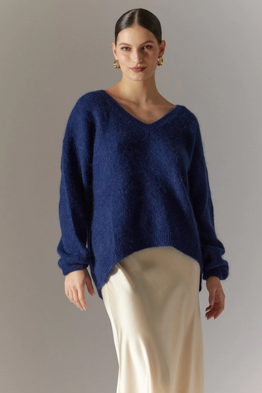 Silja V Neck Knit Navy Blue