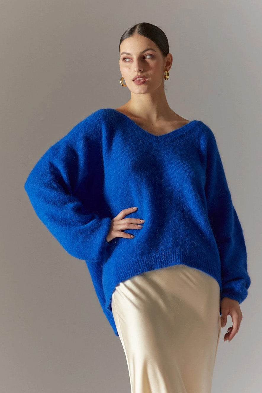 Silja V Neck Knit Electric Blue