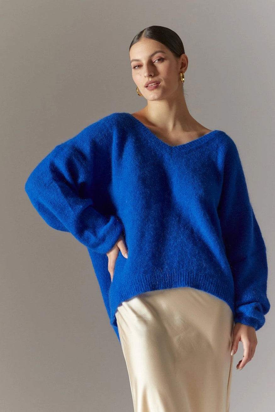 Silja V Neck Knit Electric Blue