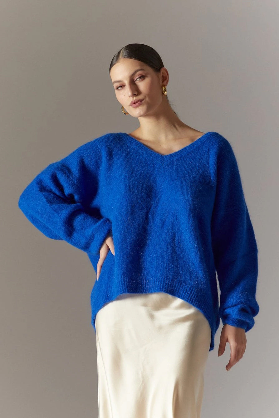 Silja V Neck Knit Electric Blue