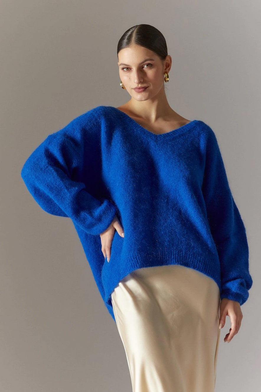 Silja V Neck Knit Electric Blue