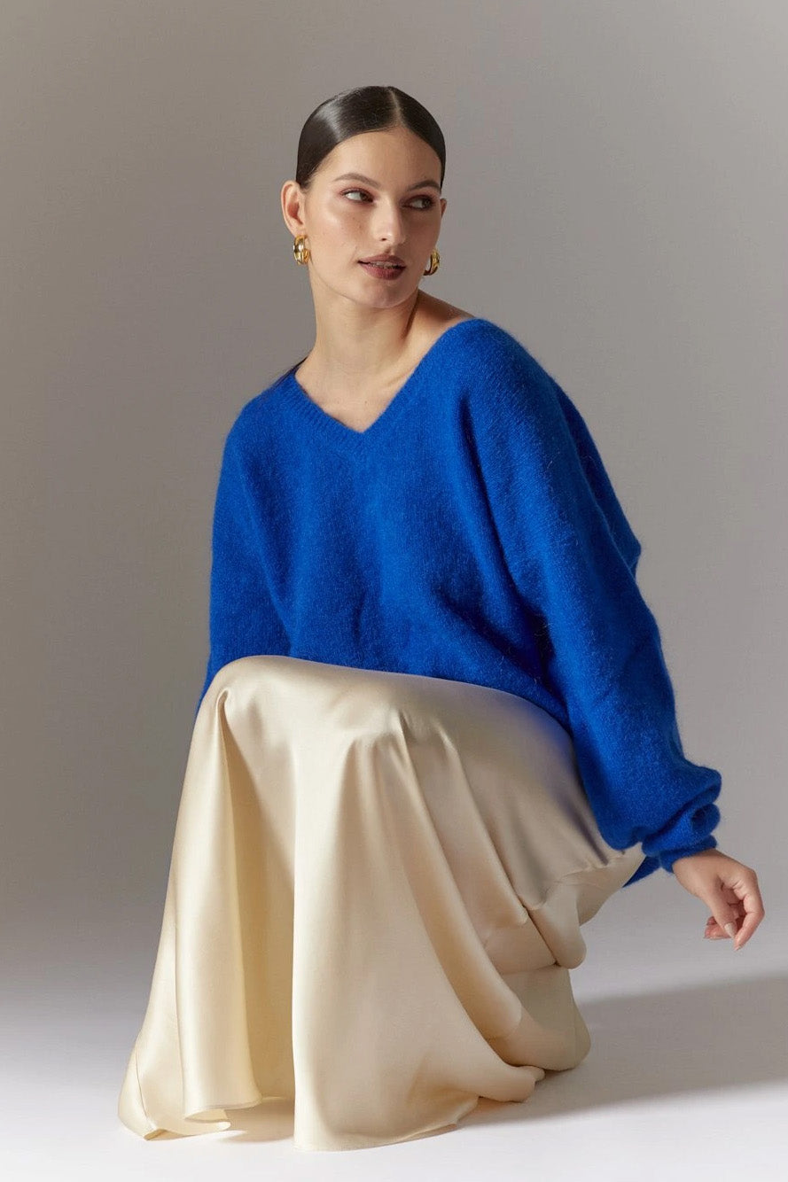 Silja V Neck Knit Electric Blue