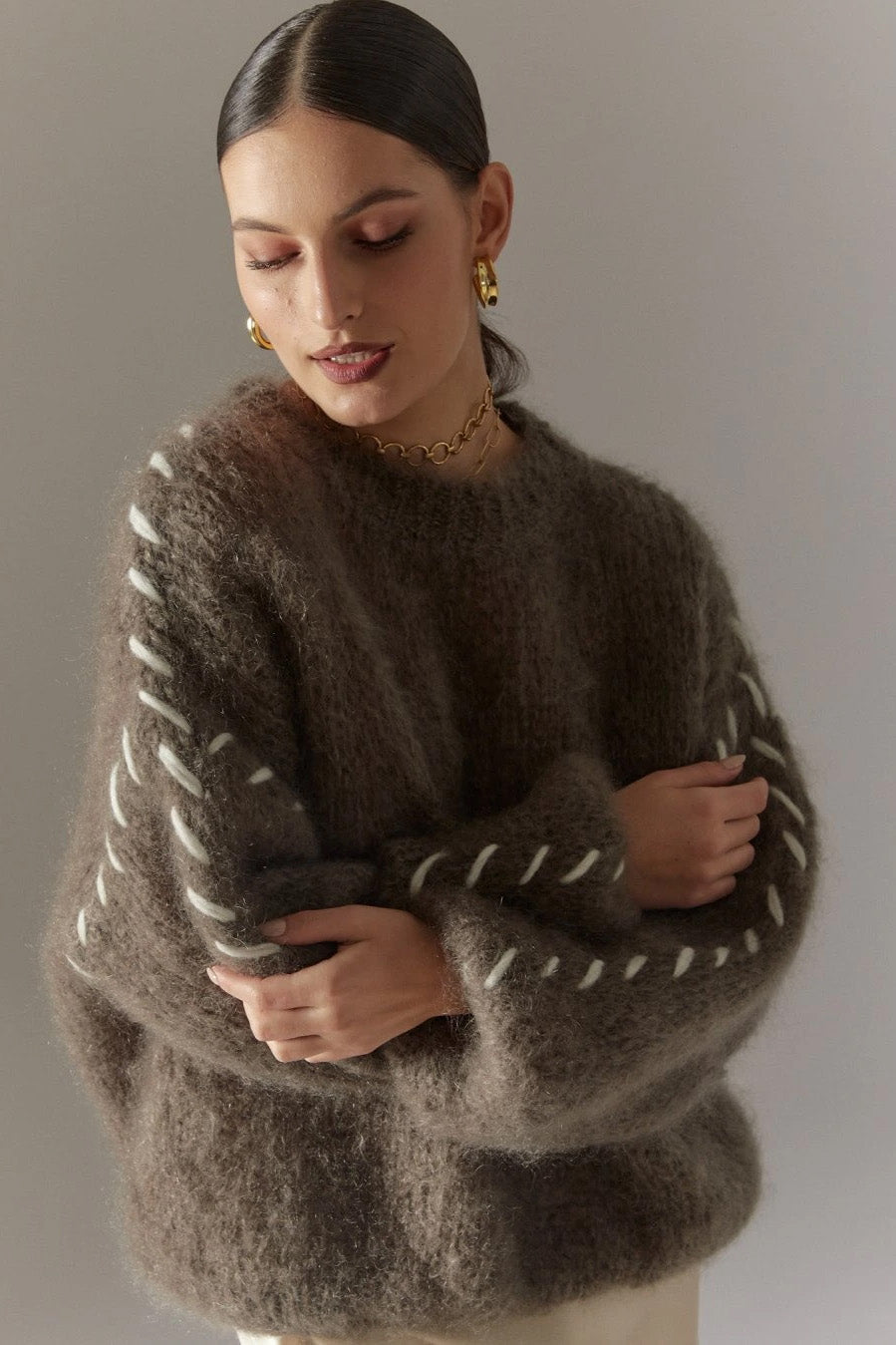 Catia Mohair Stitch Pullover Dark Taupe