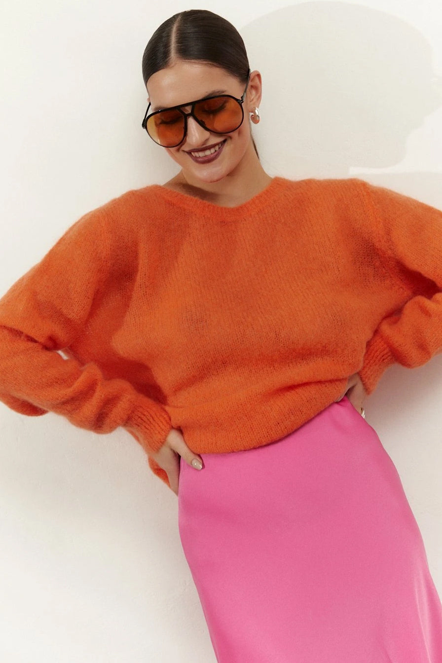 Ulla O Neck Knit Pullover Burnt Orange