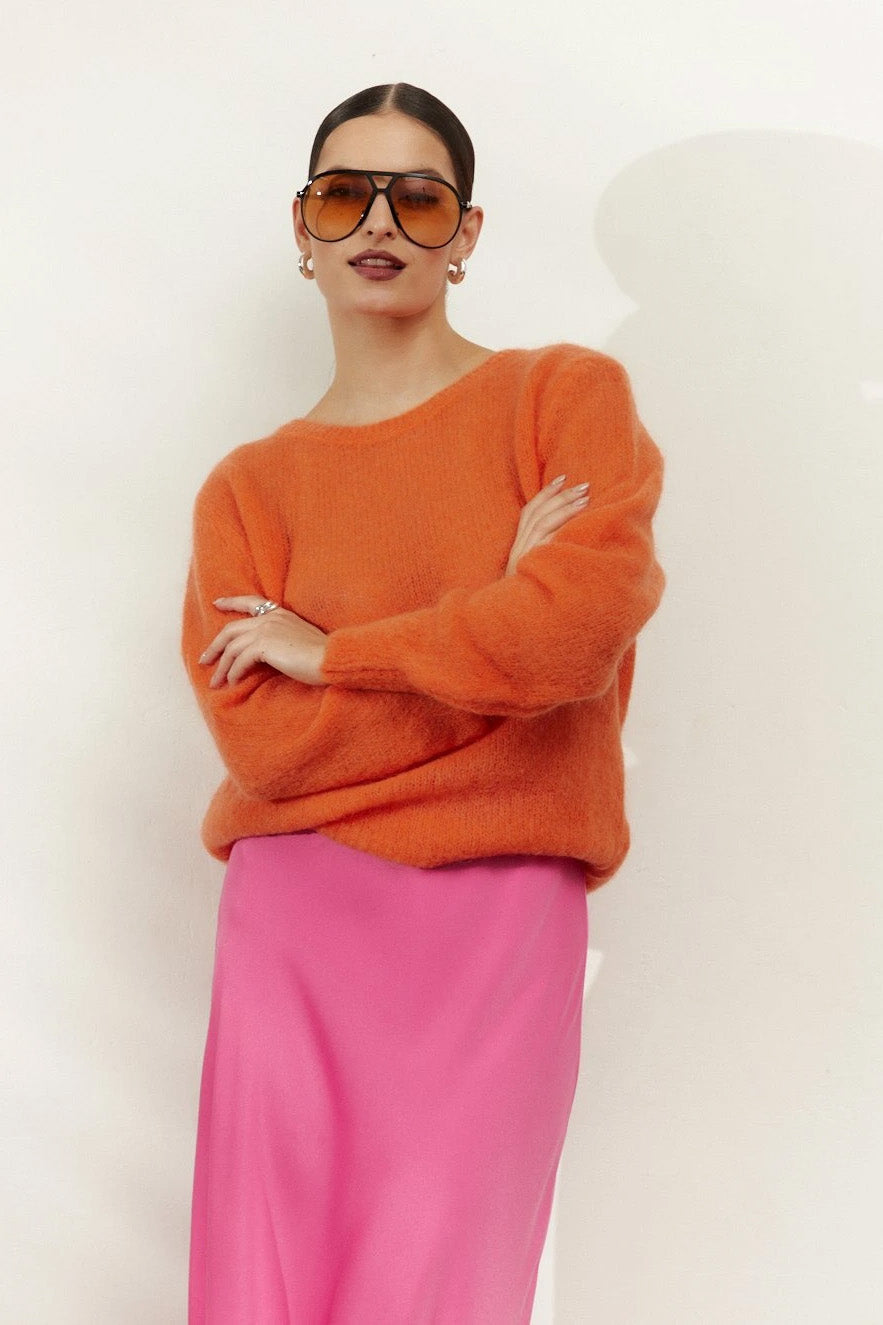 Ulla O Neck Knit Pullover Burnt Orange