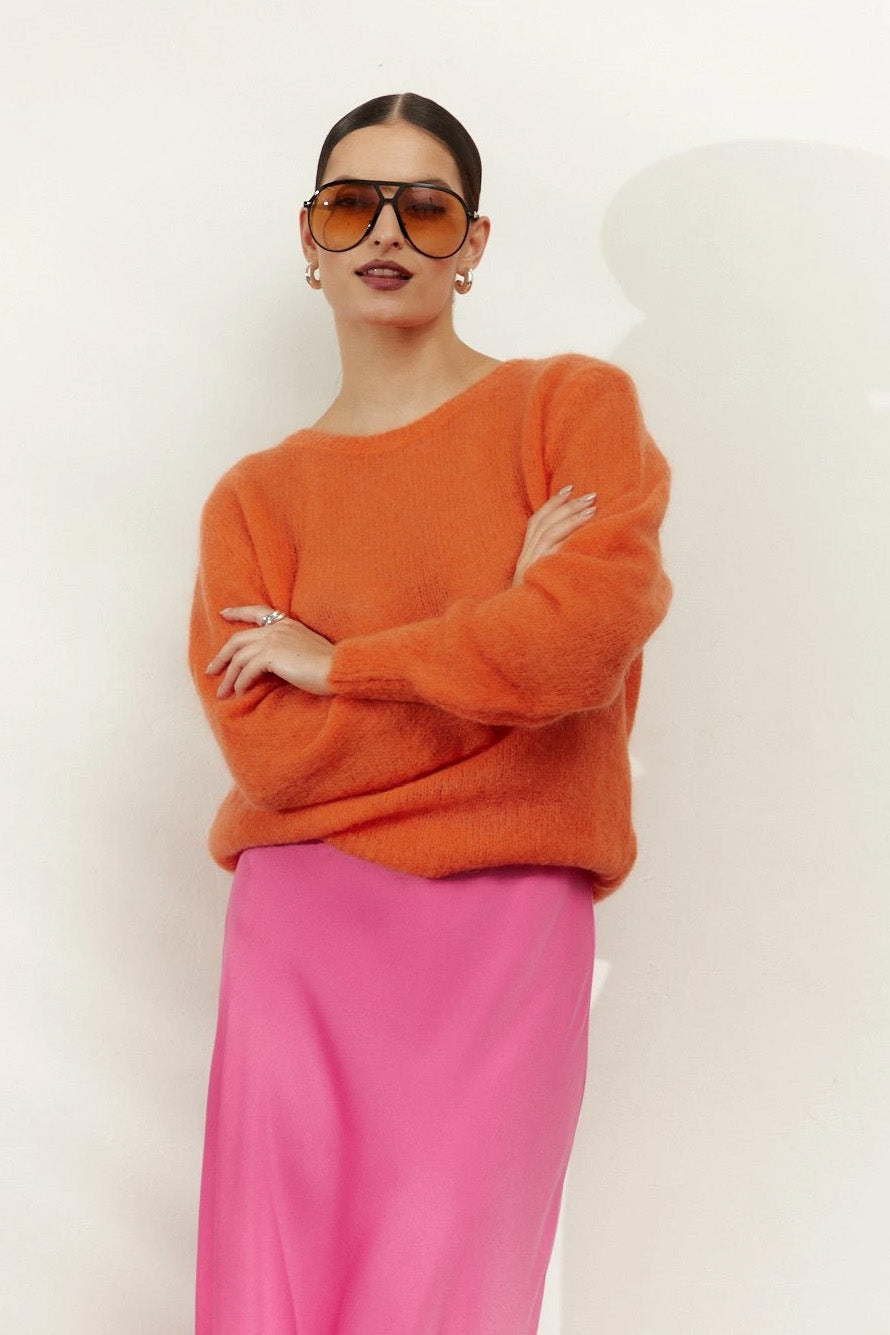 Ulla O Neck Knit Pullover Burnt Orange