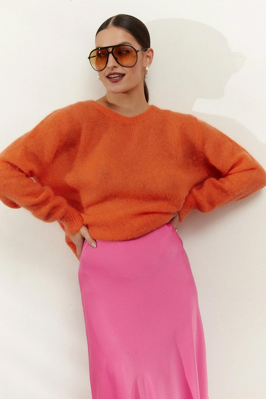 Ulla O Neck Knit Pullover Burnt Orange