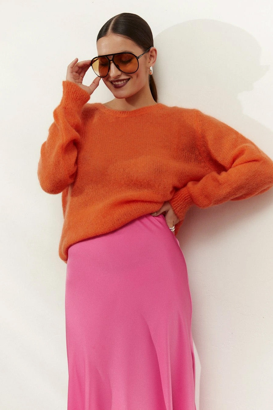 Ulla O Neck Knit Pullover Burnt Orange