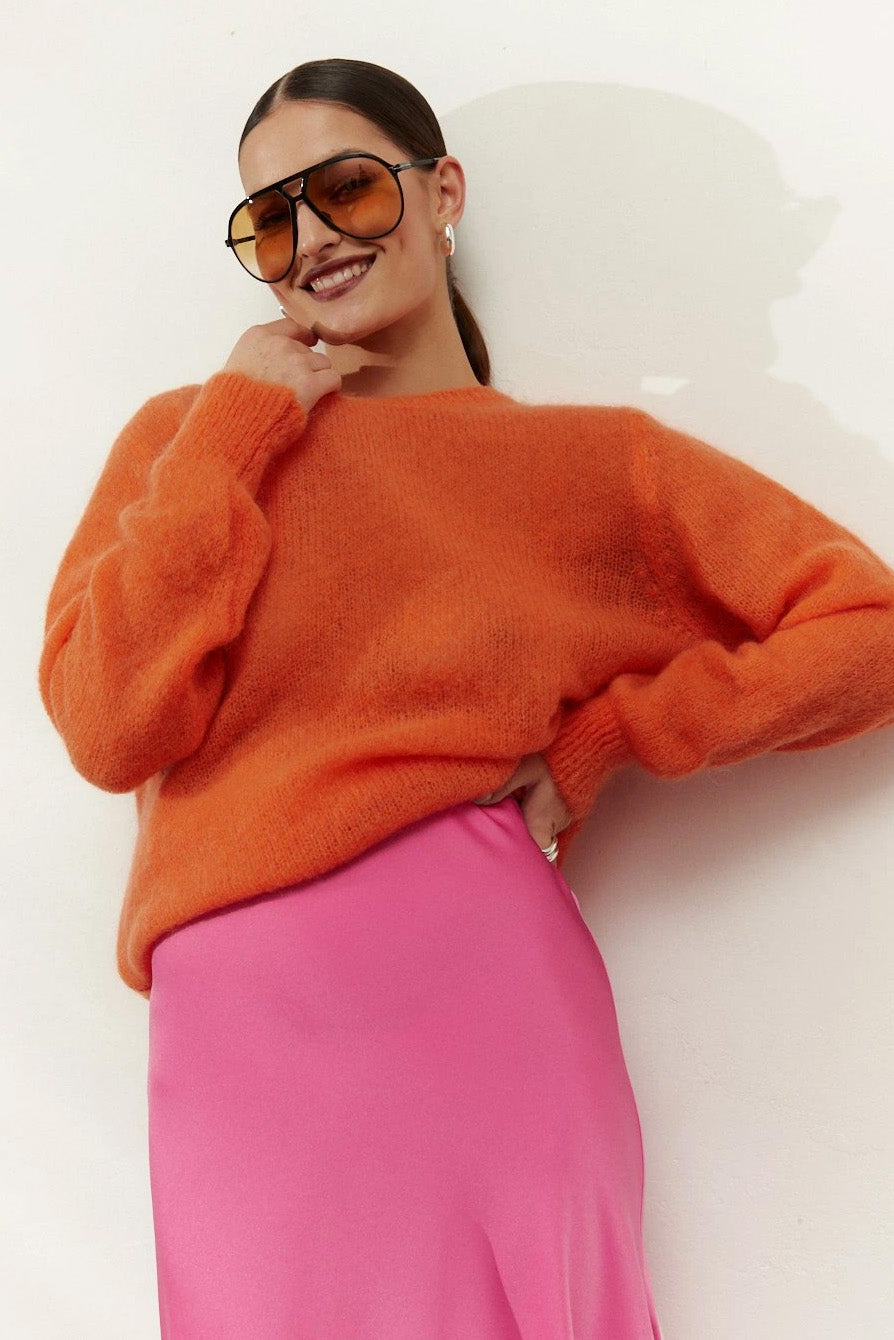 Ulla O Neck Knit Pullover Burnt Orange