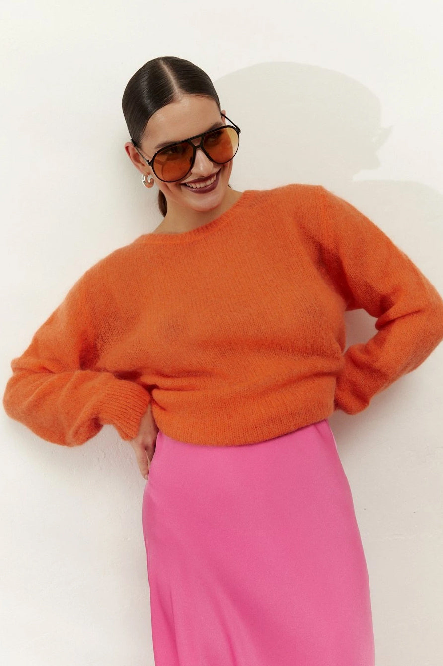 Ulla O Neck Knit Pullover Burnt Orange