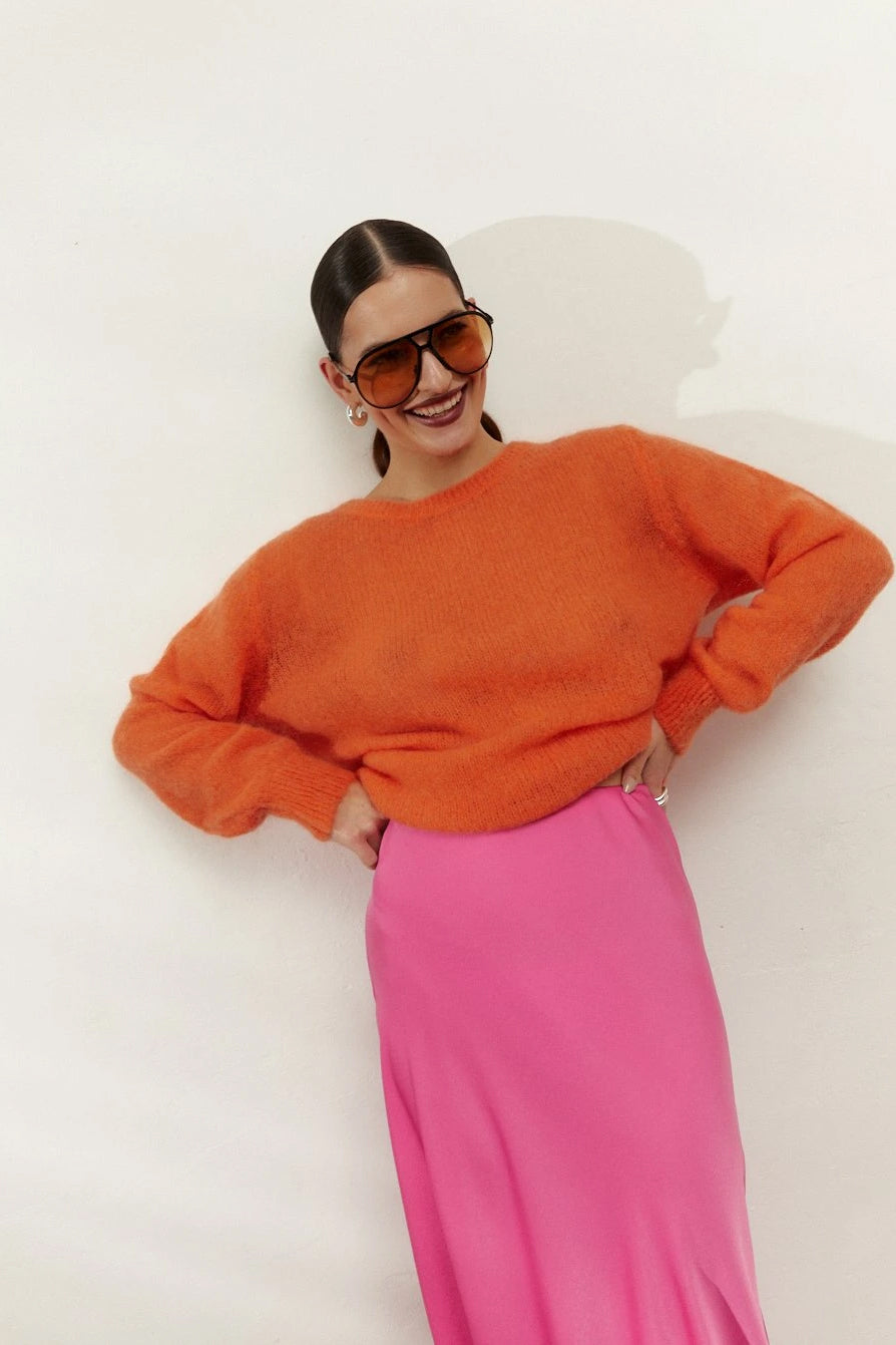 Ulla O Neck Knit Pullover Burnt Orange