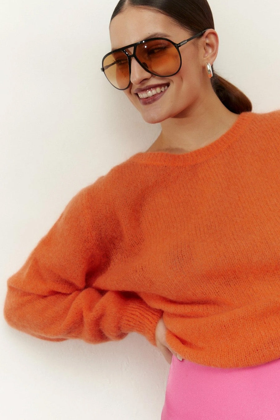 Ulla O Neck Knit Pullover Burnt Orange