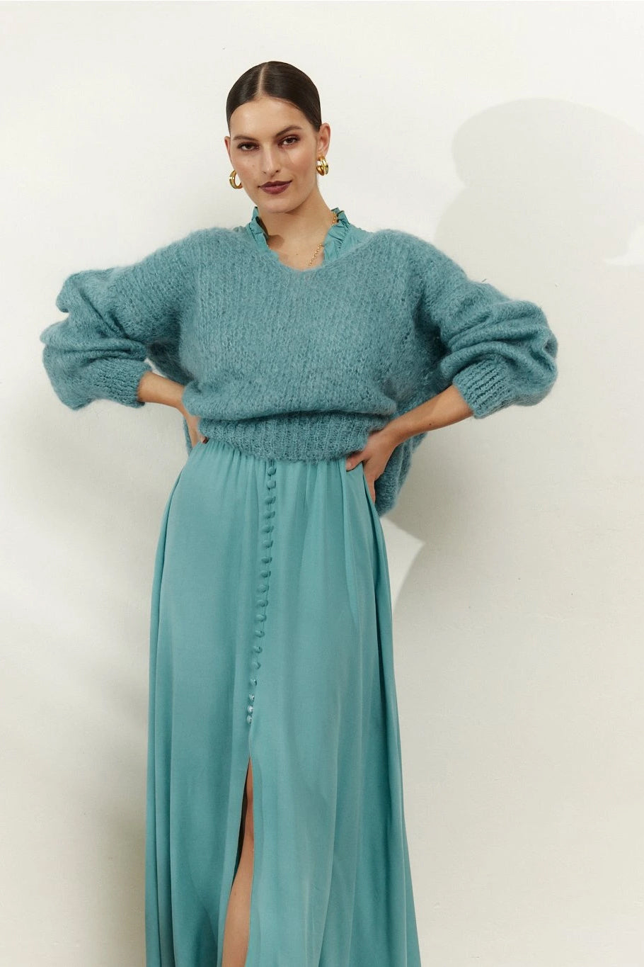 Milana LS Mohair Knit Turquoise