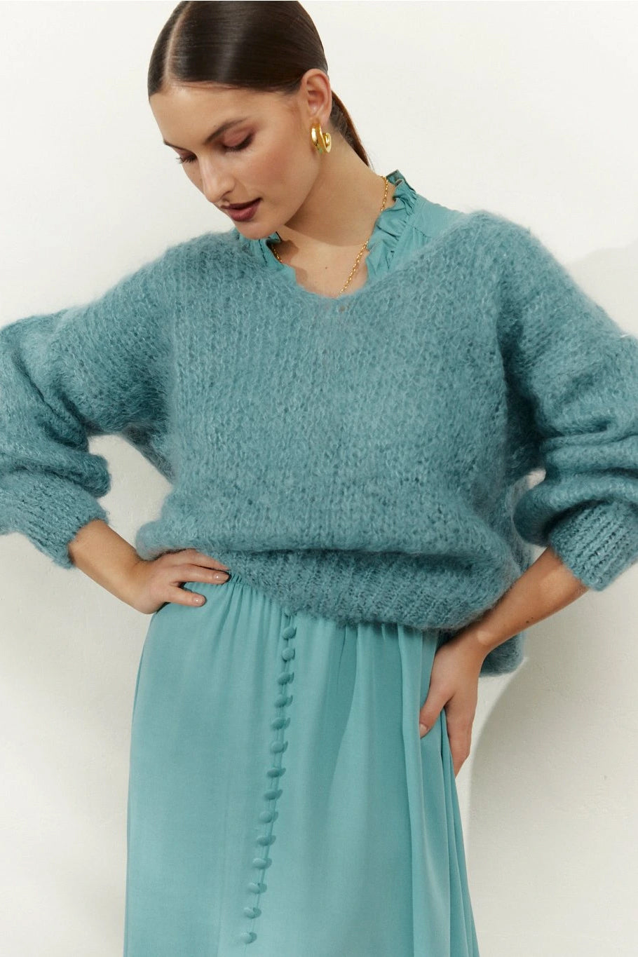 Milana LS Mohair Knit Turquoise