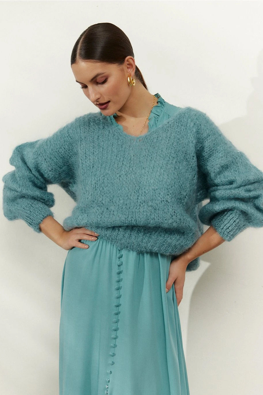 Milana LS Mohair Knit Turquoise