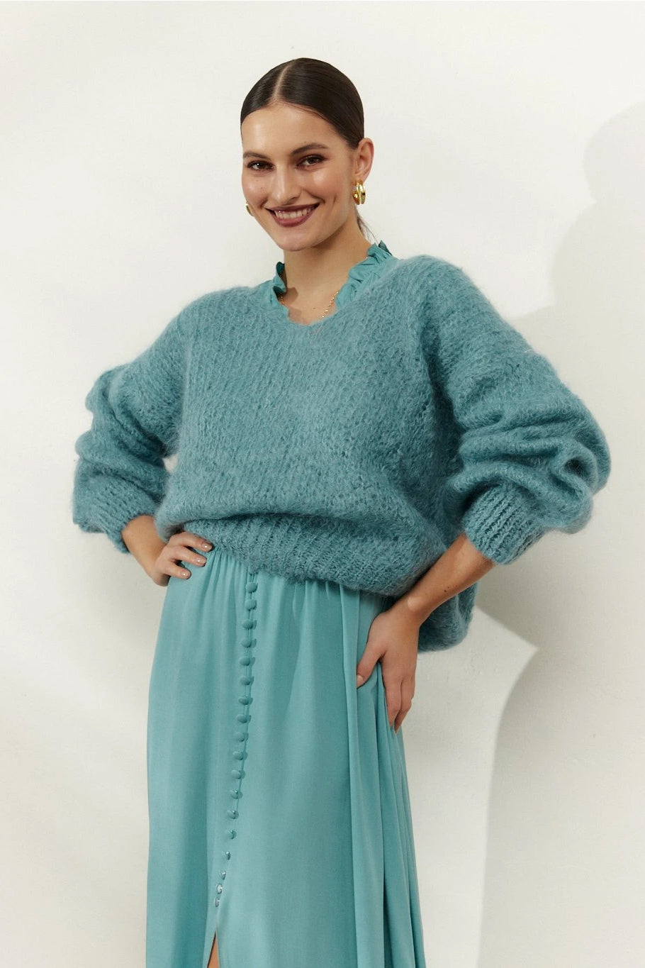 Milana LS Mohair Knit Turquoise