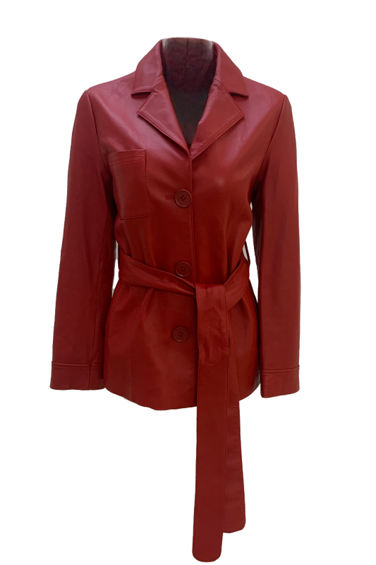 Mira Leather Coat Short Red - Sample