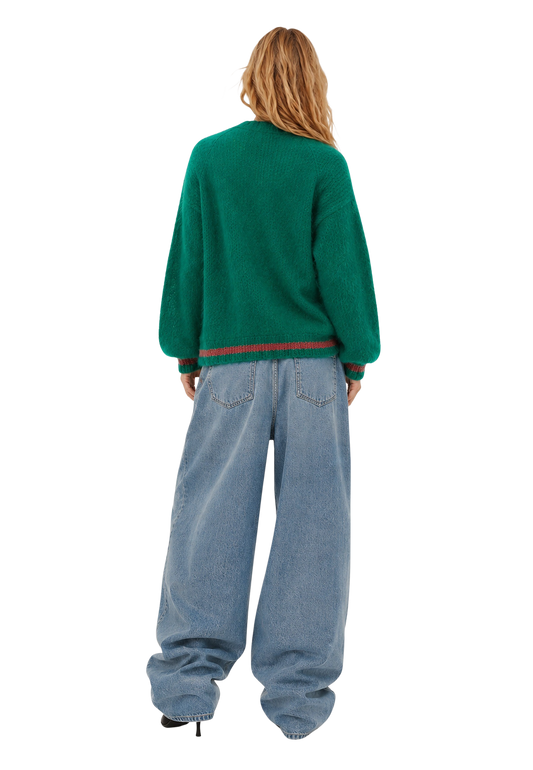 Olivia Mohair Cardigan Jade Green W/Coral Red Lurex image