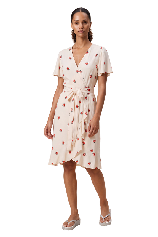Milly Wrap Dress Short Beige W/Ladybugs