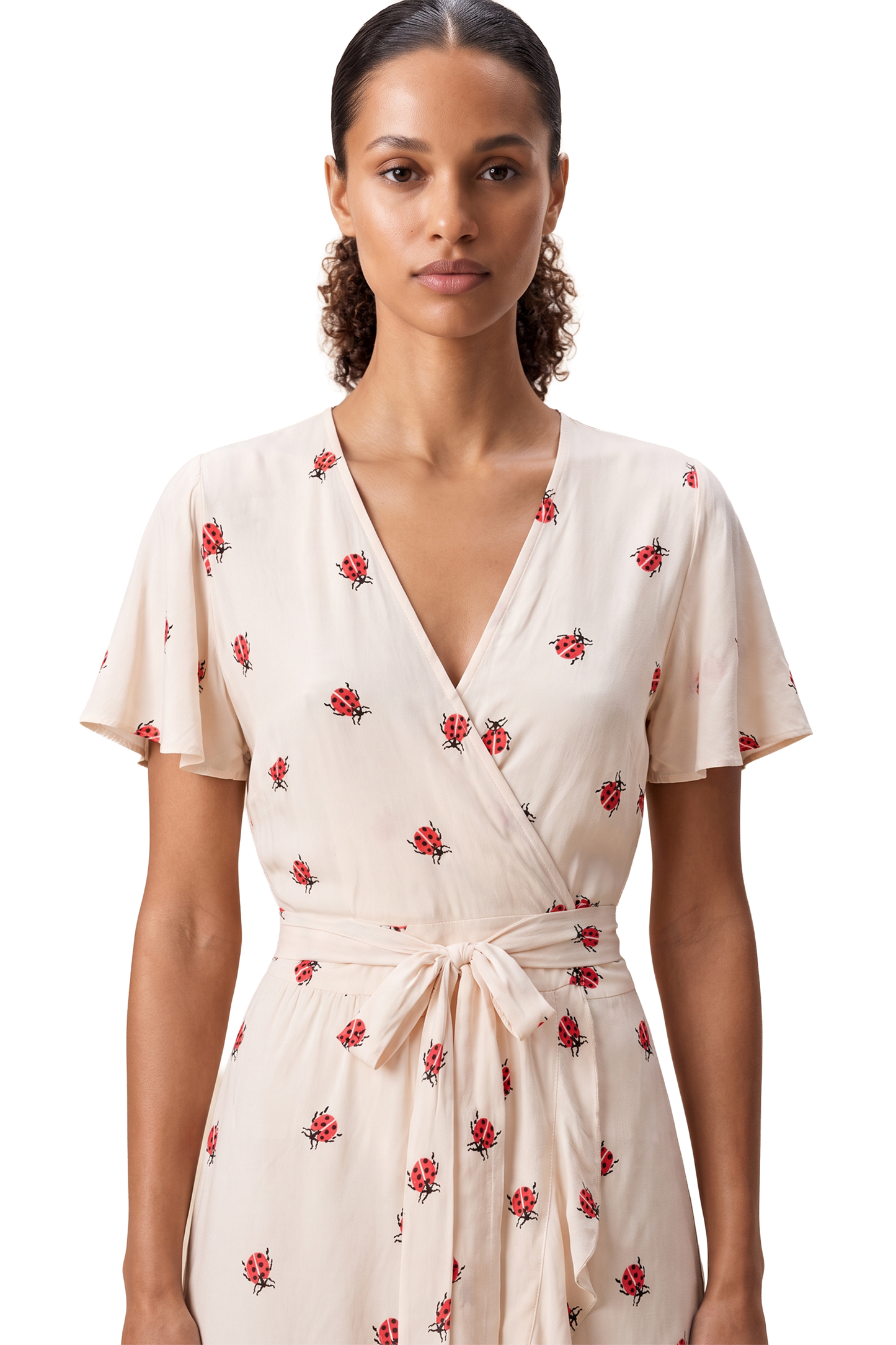 Milly Wrap Dress Short Beige W/Ladybugs