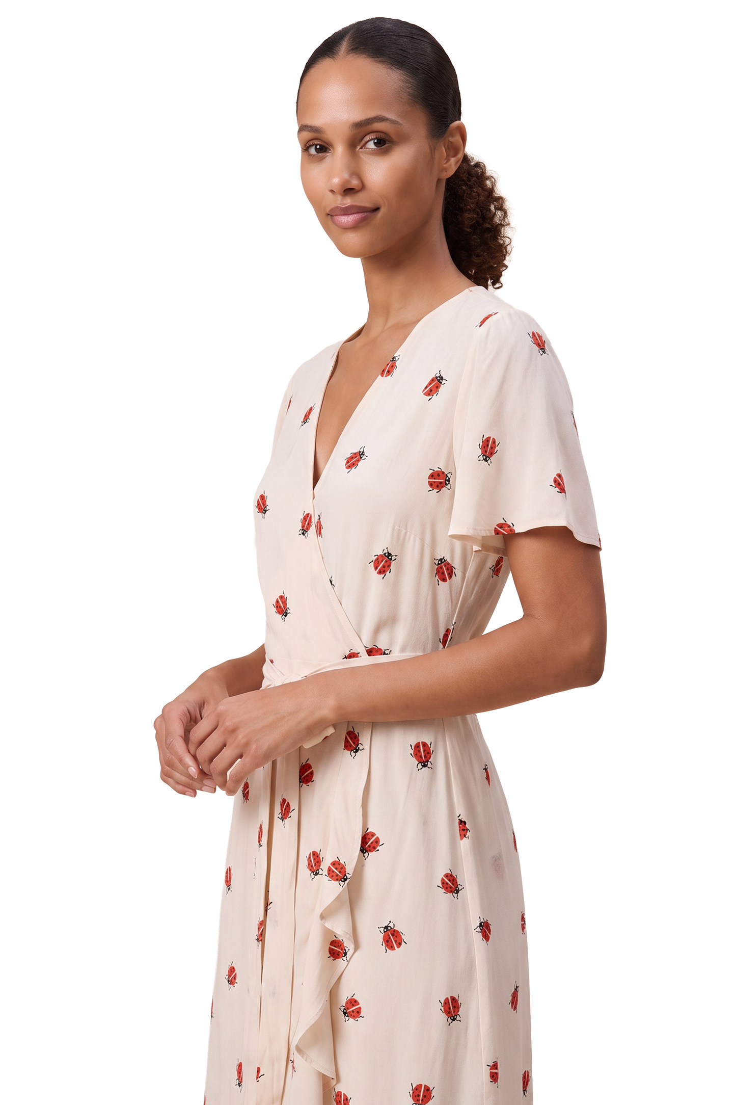 Milly Wrap Dress Short Beige W/Ladybugs