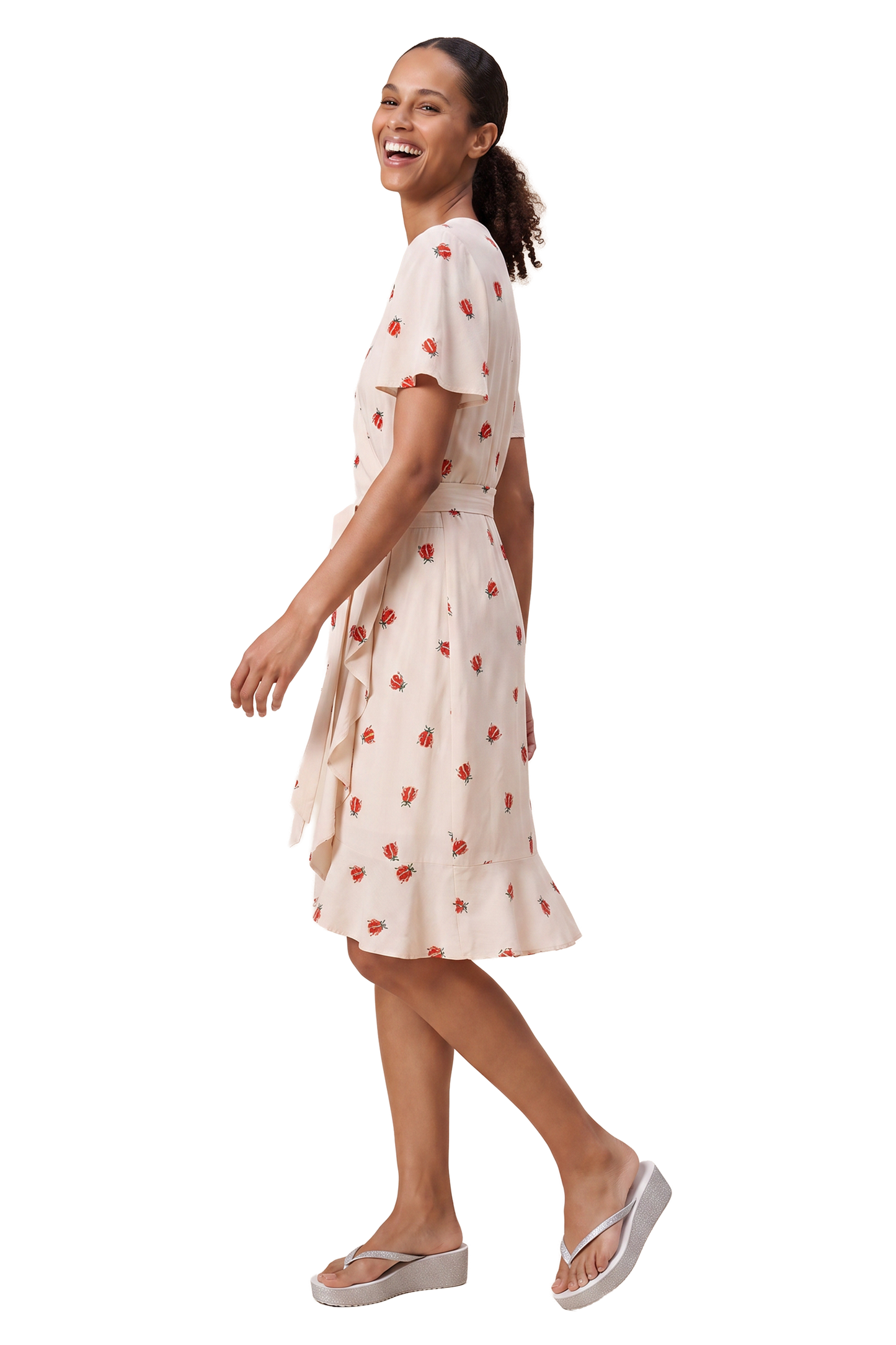 Milly Wrap Dress Short Beige W/Ladybugs