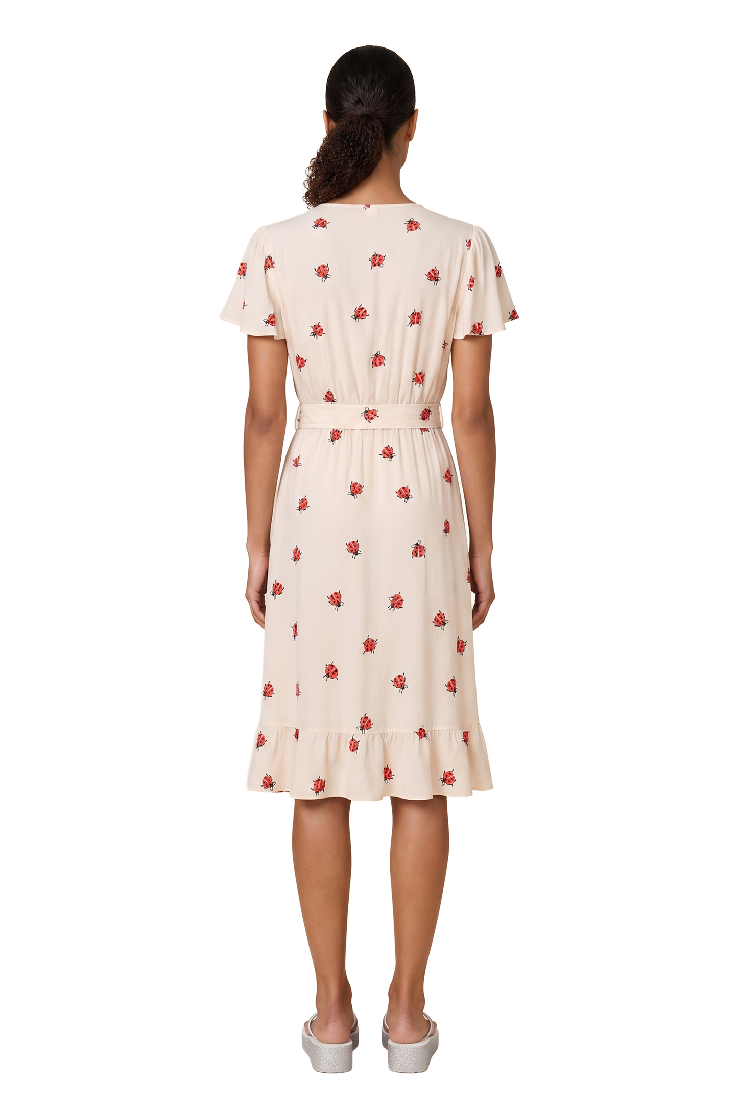 Milly Wrap Dress Short Beige W/Ladybugs