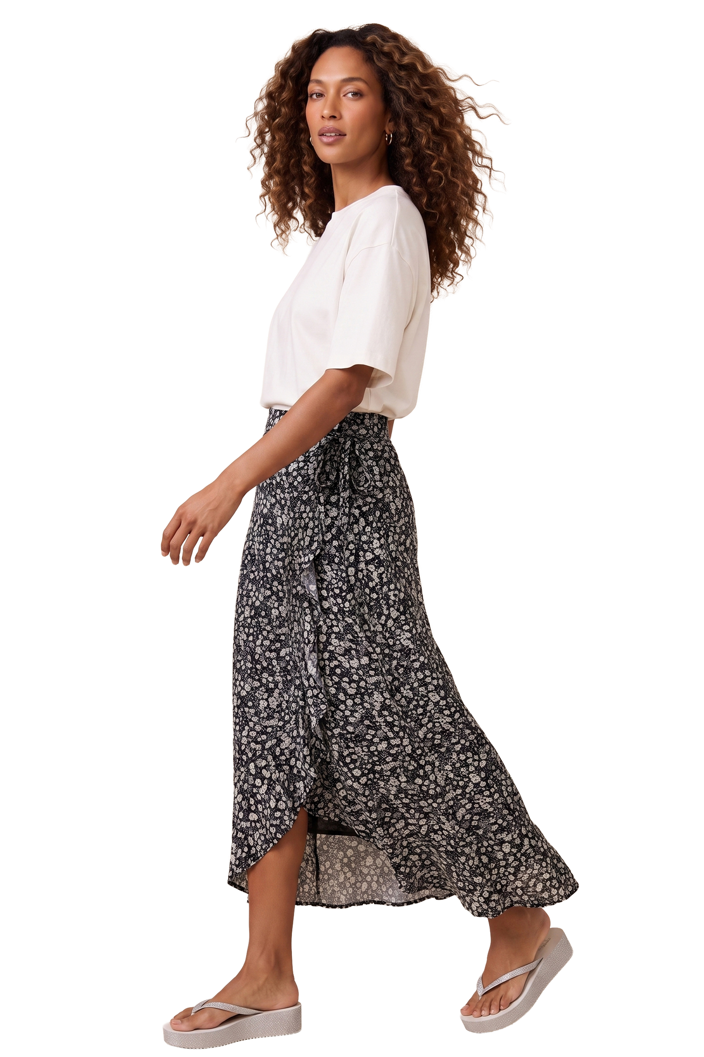 Milly Wrap Skirt Long Black / Blue Flower