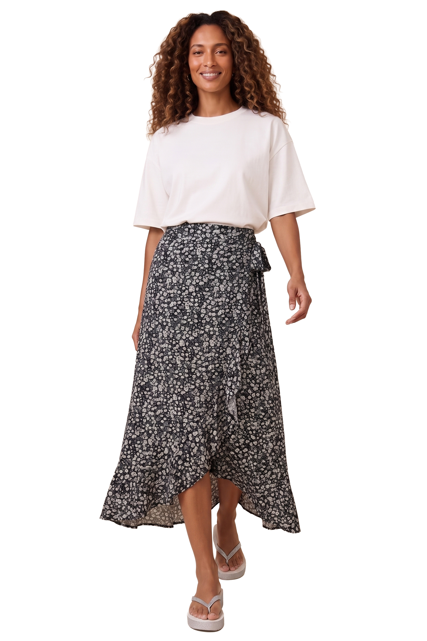 Milly Wrap Skirt Long Black / Blue Flower