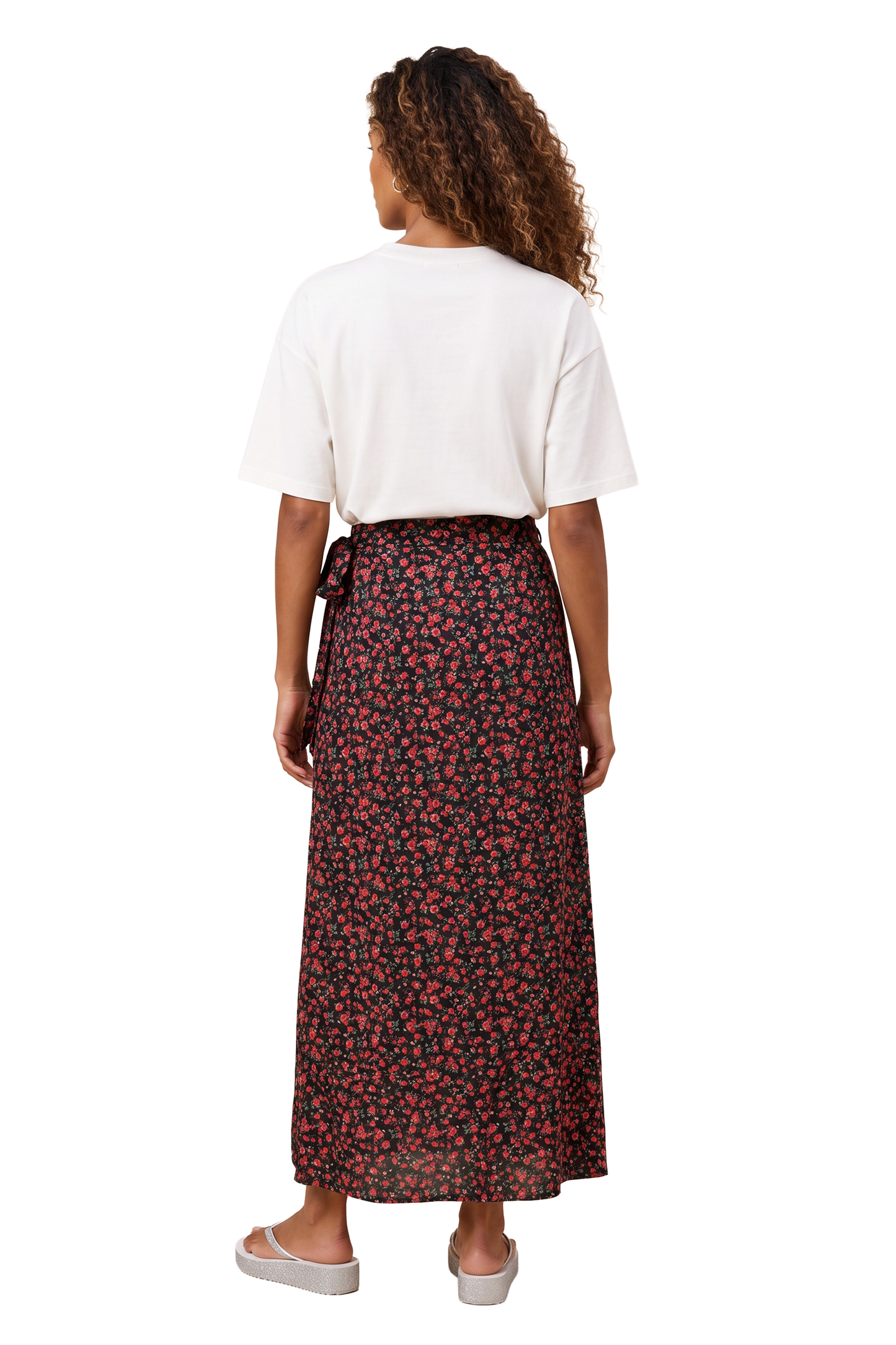 Milly Wrap Skirt Long Black/Red Flower