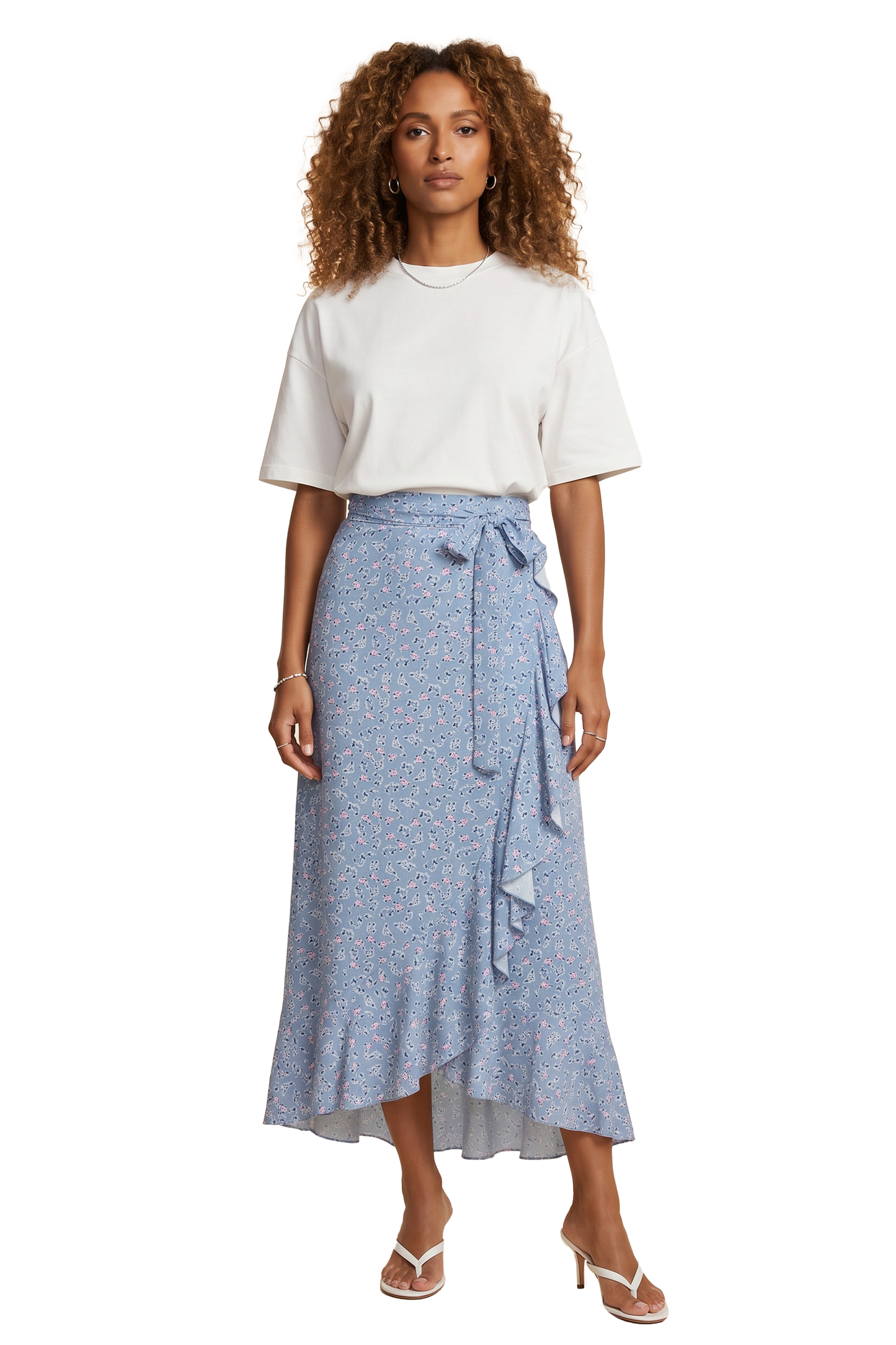 Milly Wrap Skirt Long Light Blue Flower
