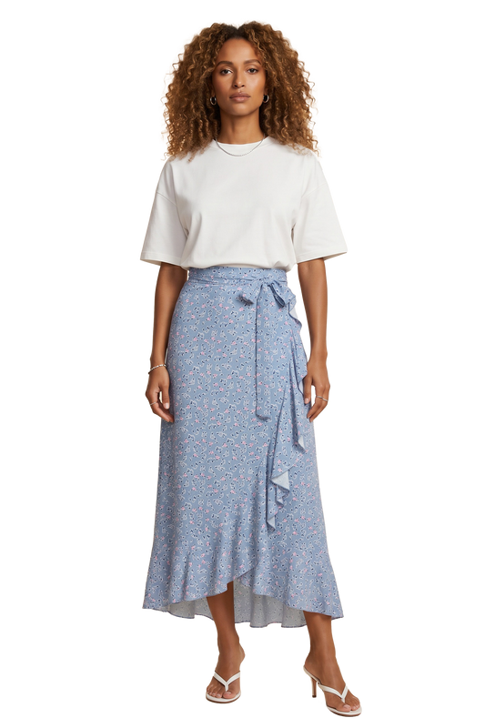 Milly Wrap Skirt Long Light Blue Flower