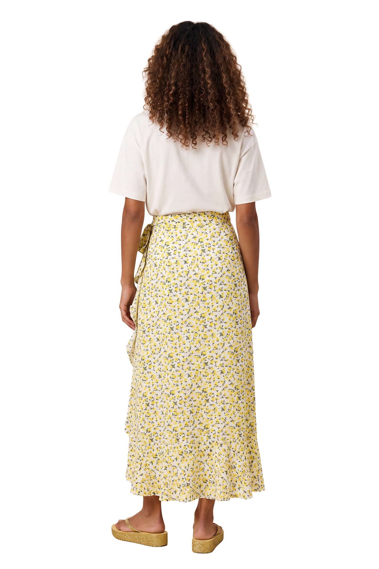 Milly Wrap Skirt Long White / Lime Flower