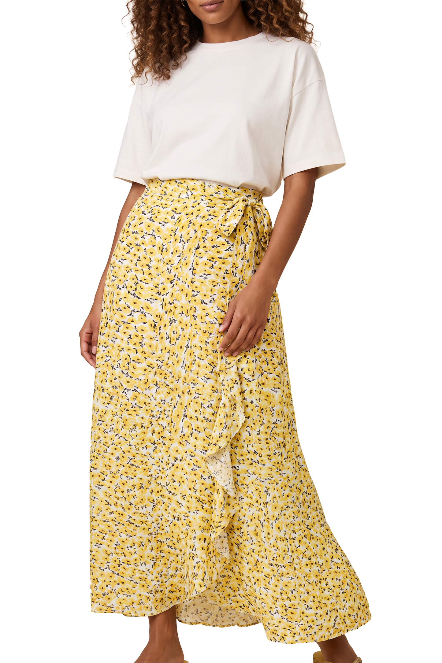 Milly Wrap Skirt Long Yellow Flower