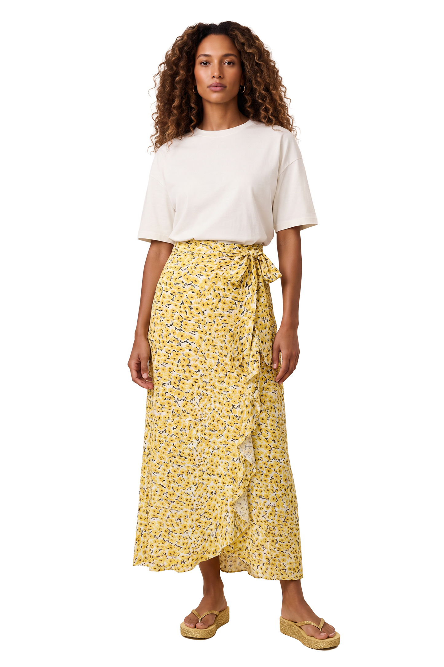 Milly Wrap Skirt Long Yellow Flower