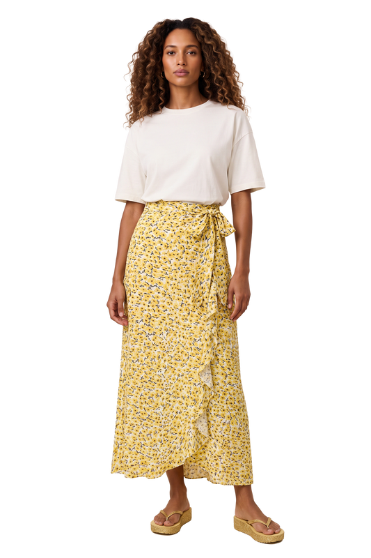 Milly Wrap Skirt Long Yellow Flower