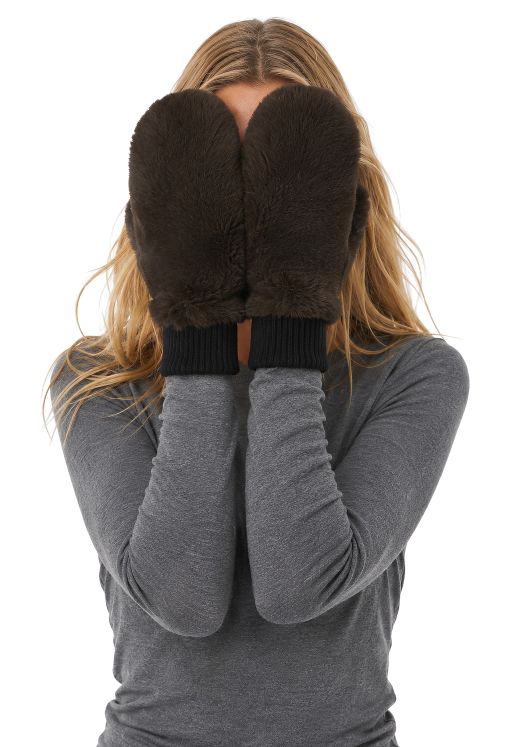 Ted Faux Fur Mittens Brown image