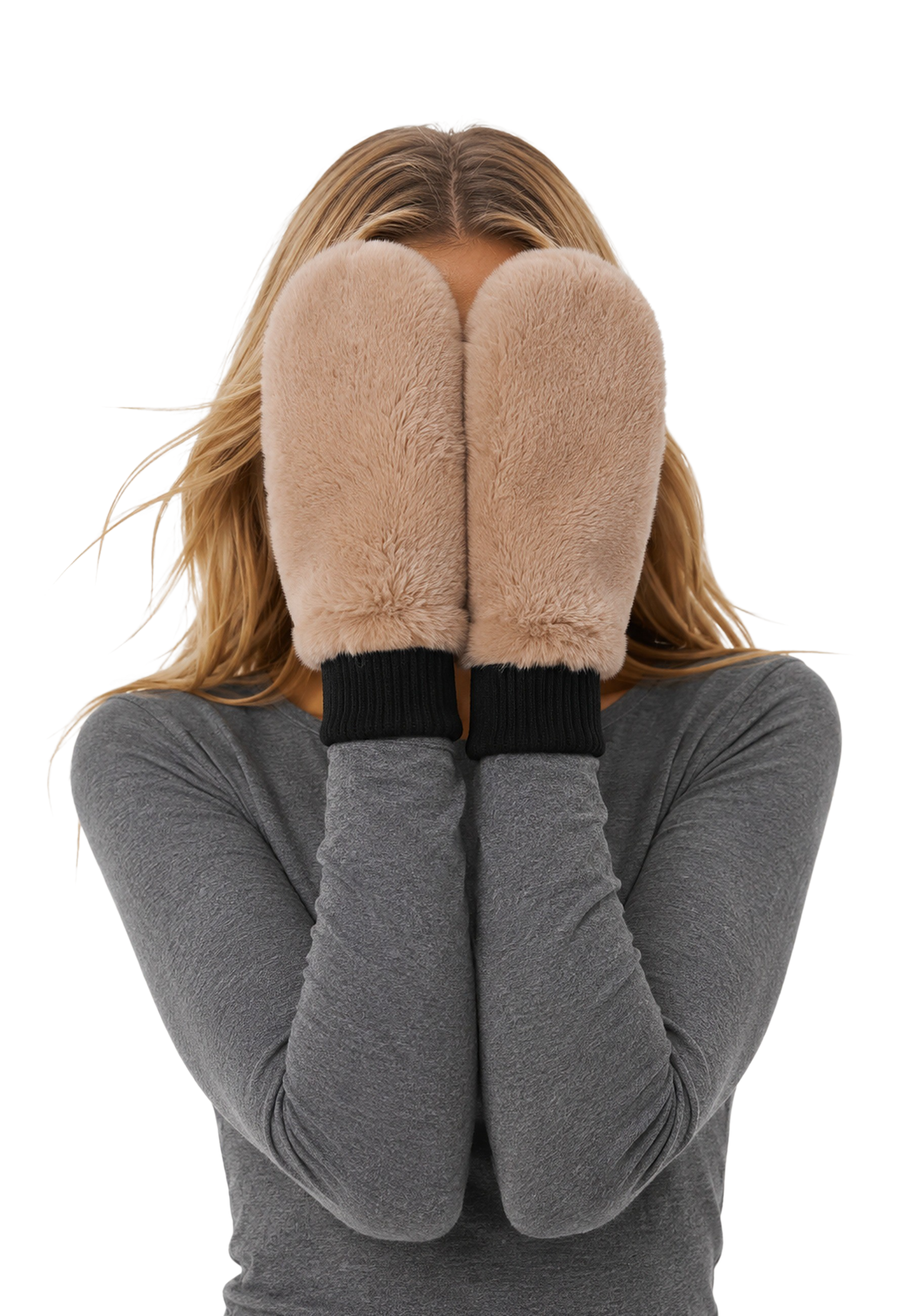 Ted Faux Fur Mittens Taupe image