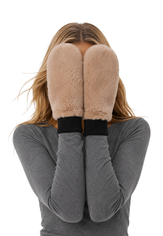 Ted Faux Fur Mittens Taupe image
