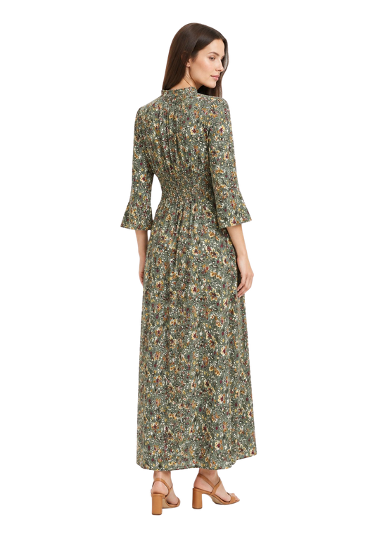 Sally Long Dress Army Green Flower image