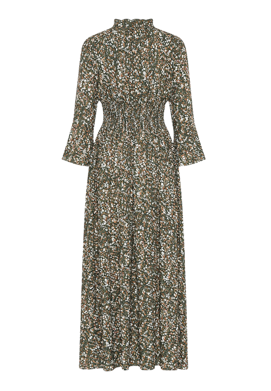 Sally Long Dress Army Green Flower image