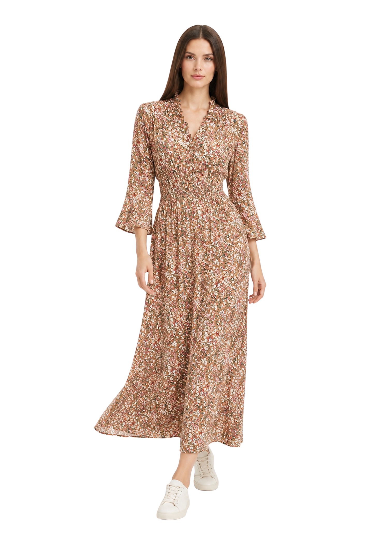 Sally Long Dress Brown Flower image