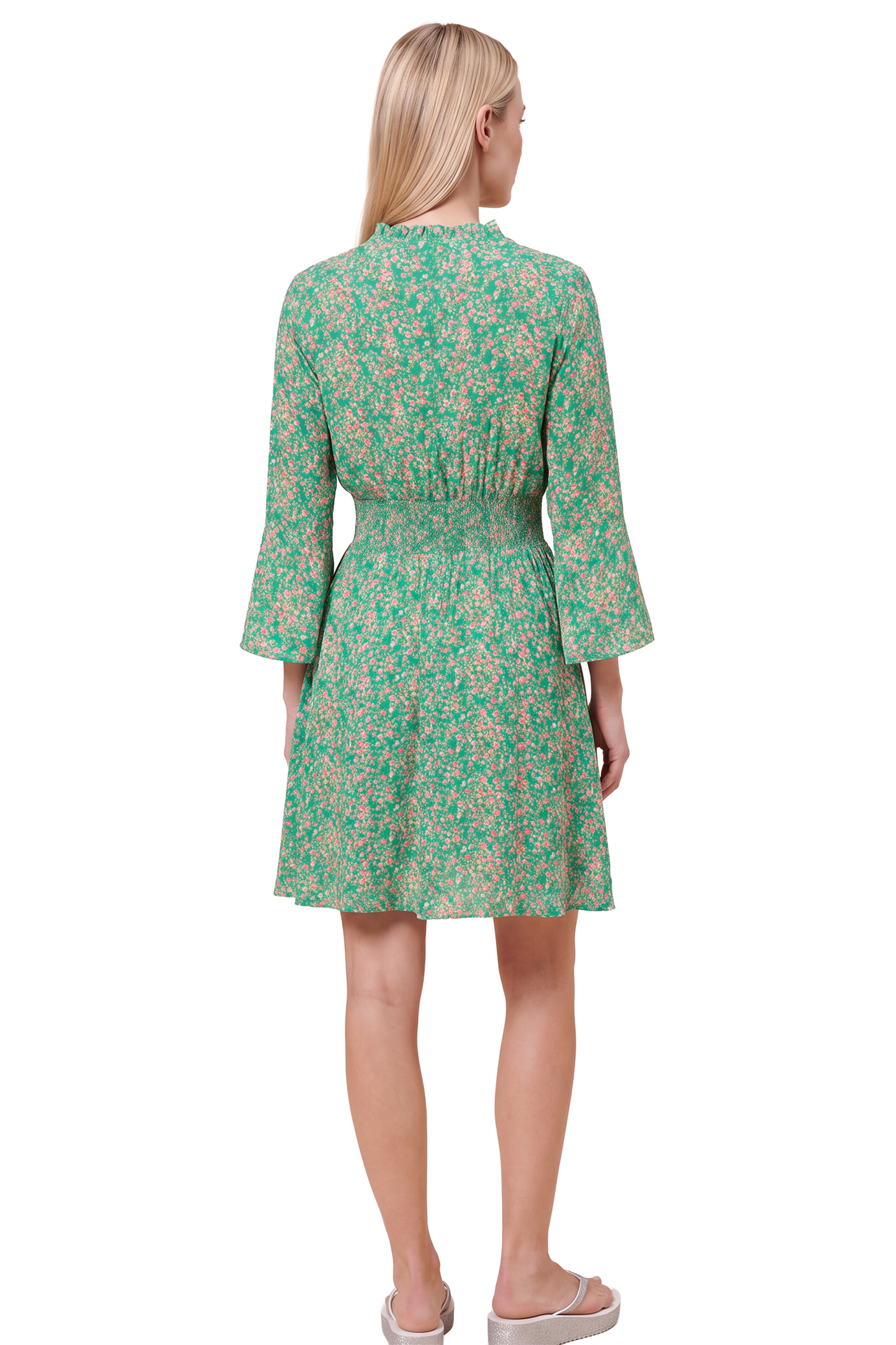 Sally Short Dress Green Flower