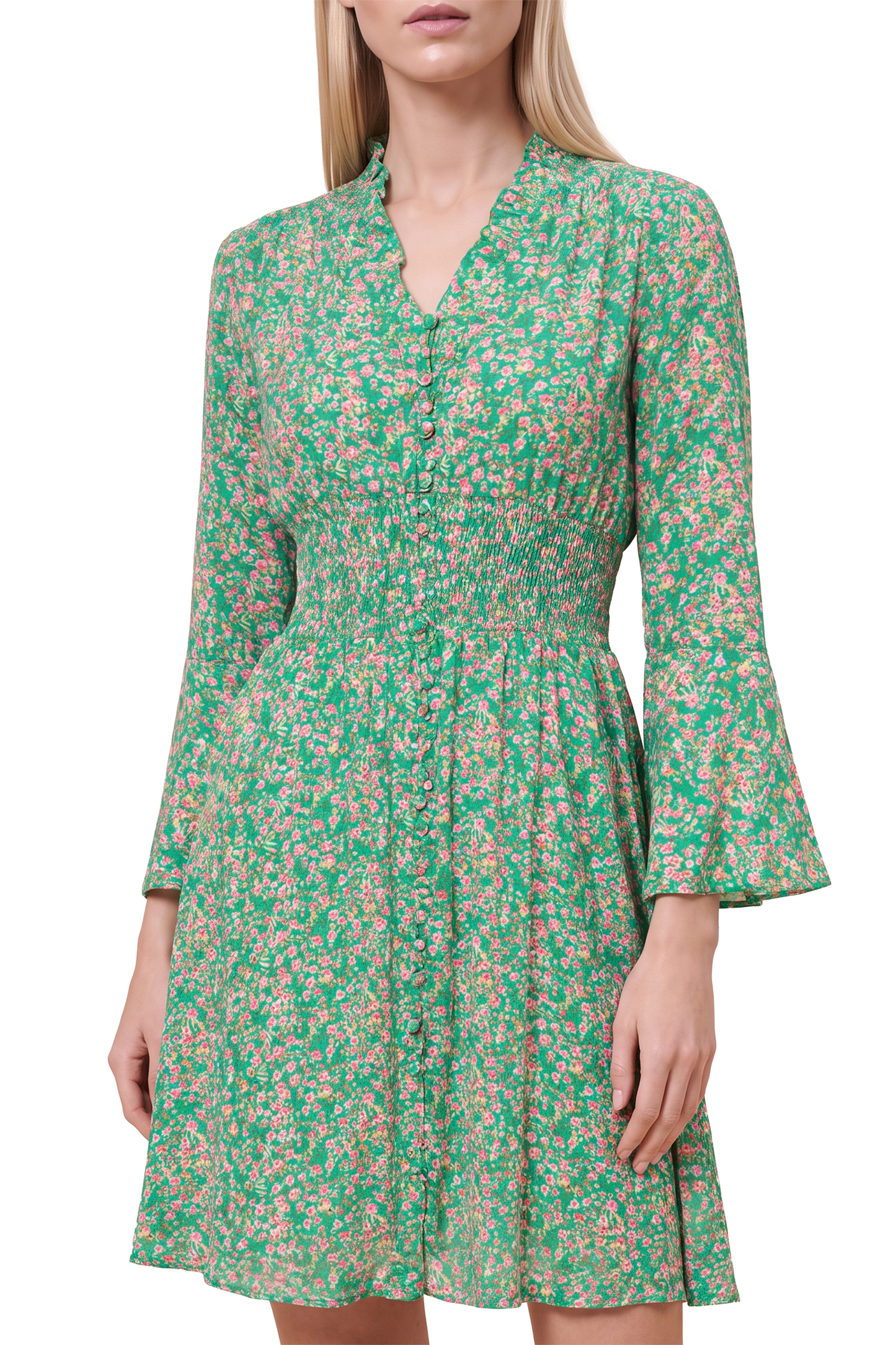 Sally Short Dress Green Flower