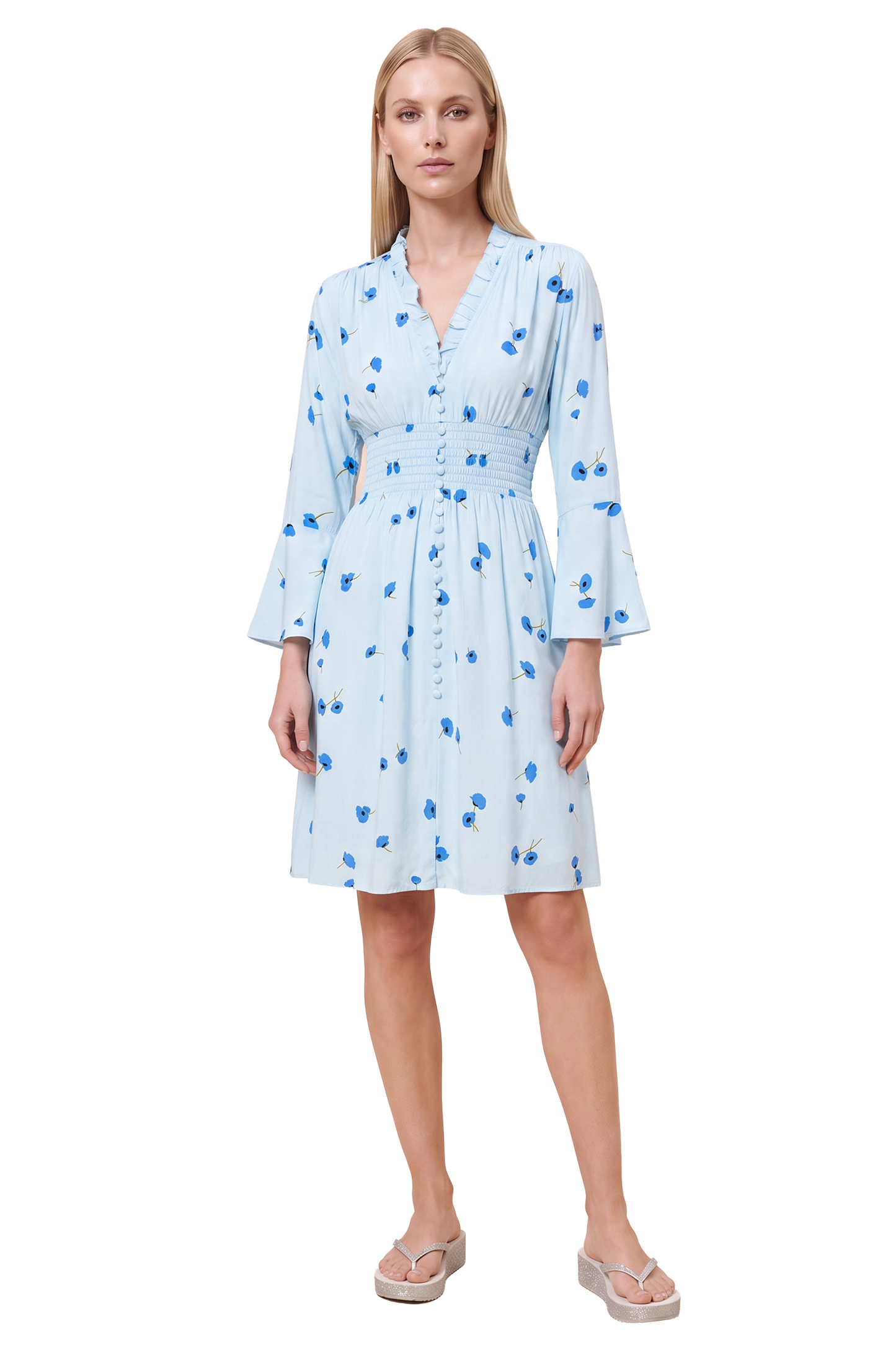 Sally Short Dress Light Blue Flower