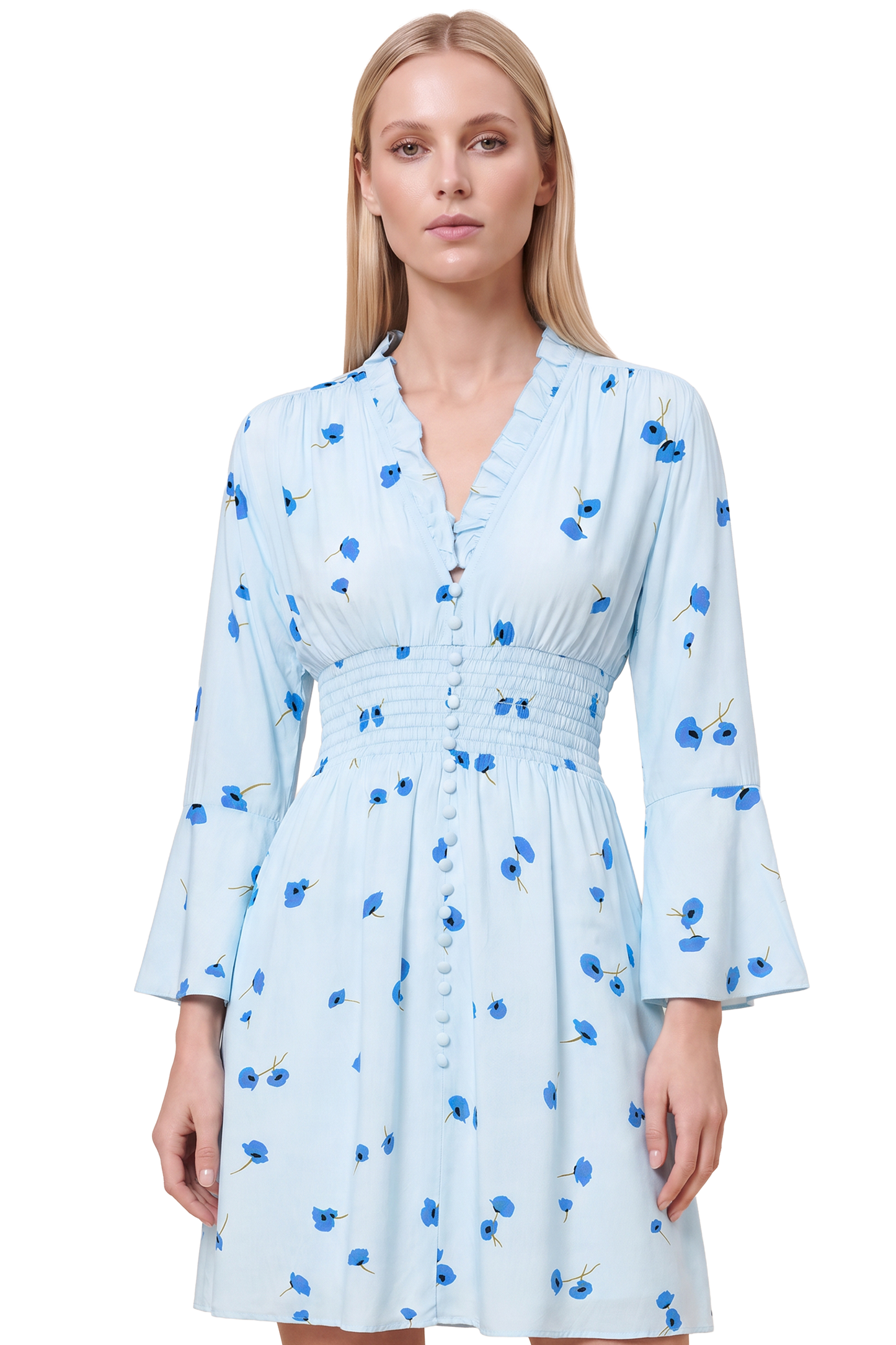 Sally Short Dress Light Blue Flower