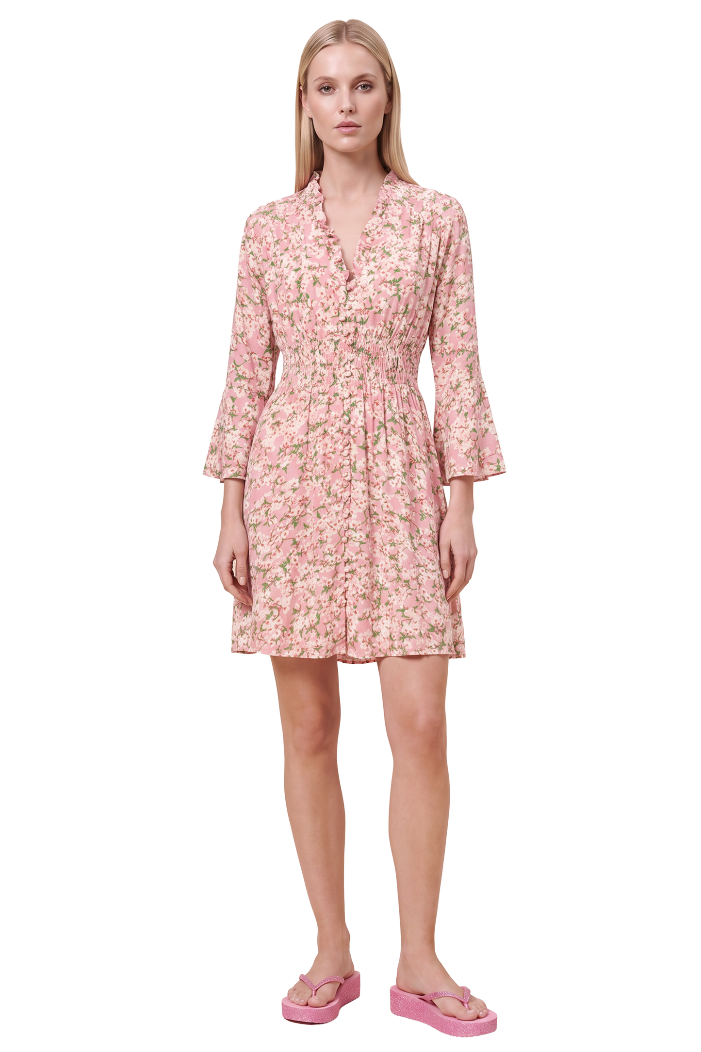 Sally Short Dress Light Pink White Flowers