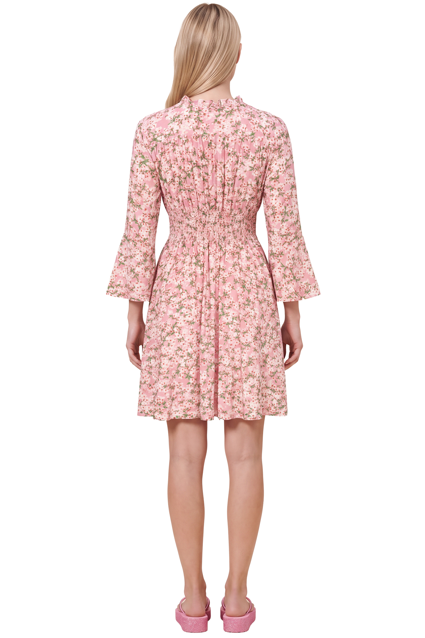 Sally Short Dress Light Pink White Flowers